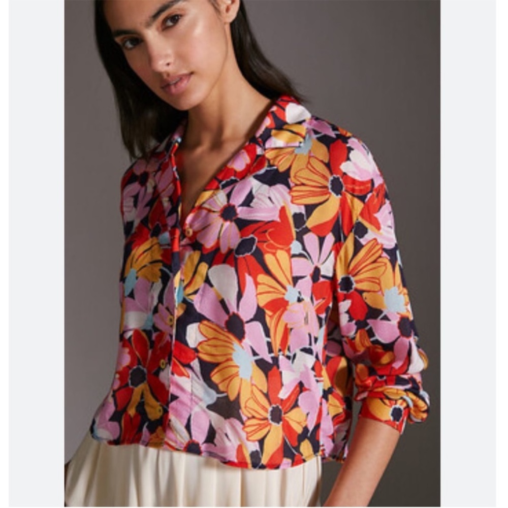 Maeve Cropper Floral Button Down View 2